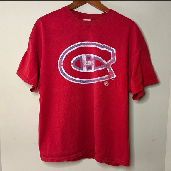 Red Cotton T-Shirt, Montreal Canadiens NHL Hockey Logo, Size L - Picture 1 of 5